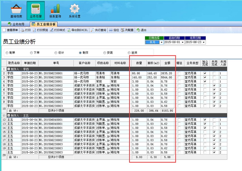 廣告公司財(cái)務(wù)軟件員工業(yè)績(jī)分析